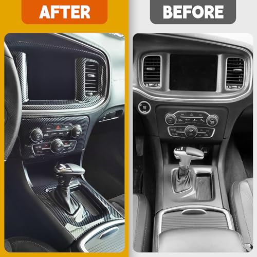 TENGBASE 5 Pack for Dodge Charger 2015-2023 Central Control A/C Cover Navigation Screen Cover & Gear Shift Panel Trim Armrest Cover Trim, Black Carbon Fiber Particulate Material - Image 4