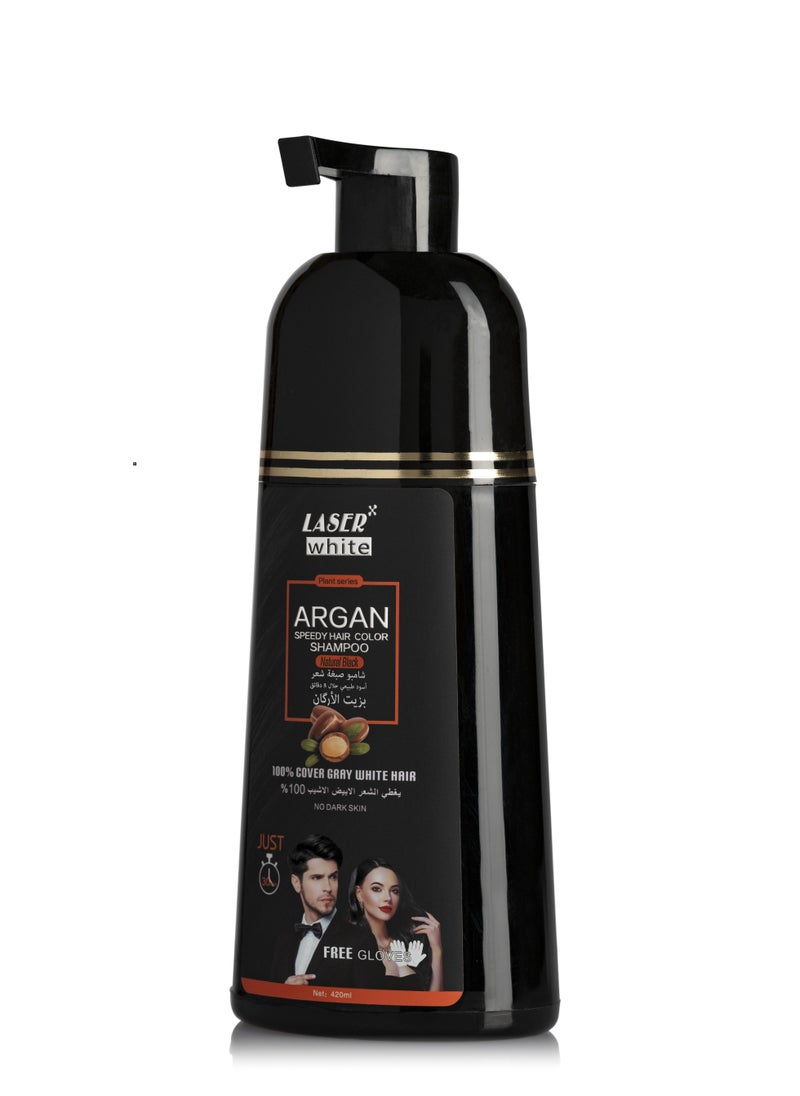 LASER WHITE - Shampoo With Argan Oil Fast Coloring And Covering Gray Hair Natural Black 420ml - Image 1
