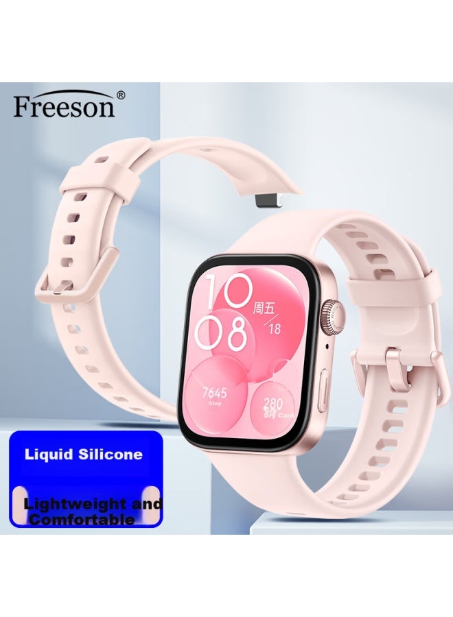 Freeson Silicone Replacement Band For Huawei Watch Fit3 Smartwatch, Quick Release Wrist Strap For Huawei Fit3, Liquid Silicone Soft Watch Band, Pink - Image 1