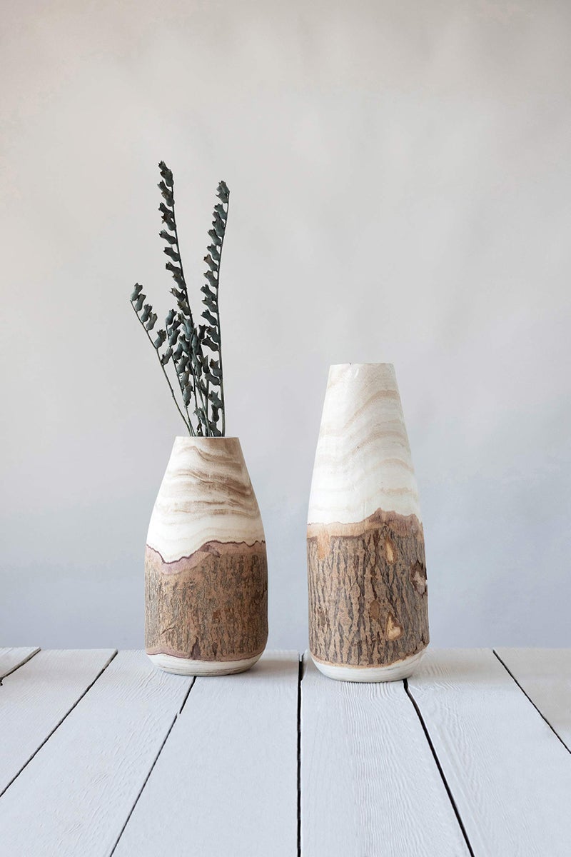 Creative Co-Op 12.5" H Carved Paulownia Wood Vase with Live Edge (Each one Will Vary) - Image 5