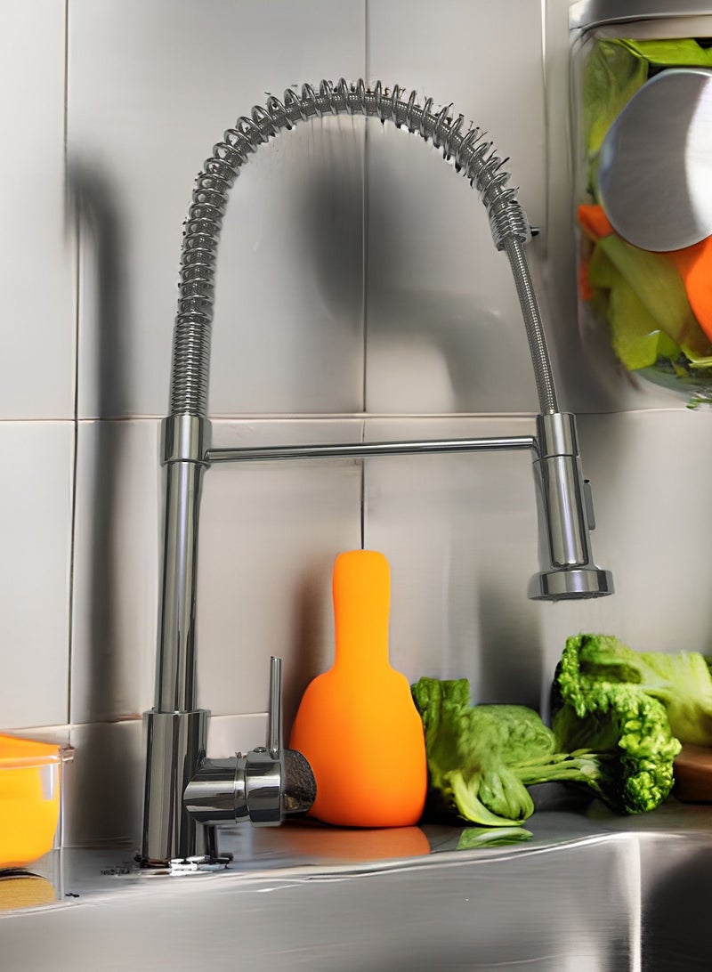 Faucet 360° Rotatable Kitchen Mixer Taps Kitchen Faucet with 2 Spray Types Extendable Spiral Spring Faucet Kitchen Sink Faucet Dishwasher Rotatable Silver Color - Image 1