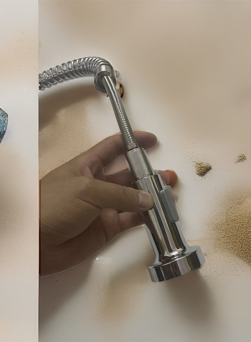 Faucet 360° Rotatable Kitchen Mixer Taps Kitchen Faucet with 2 Spray Types Extendable Spiral Spring Faucet Kitchen Sink Faucet Dishwasher Rotatable Silver Color - Image 5