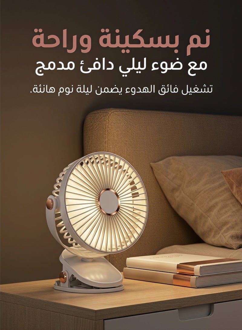 زيريفام مروحة محمولة قابلة للتثبيت، مروحة قابلة للتثبيت مزودة بإضاءة ليلية، 5 سرعات، قابلة للدوران 720 درجة، قابلة لإعادة الشحن عبر USB، منخفضة الضوضاء، مبرد شخصي 3 في 1 (محمول/مكتبي/قابل للتثبيت) لغرفة النوم والمكتب والتخييم - 6 بوصات - Image 4