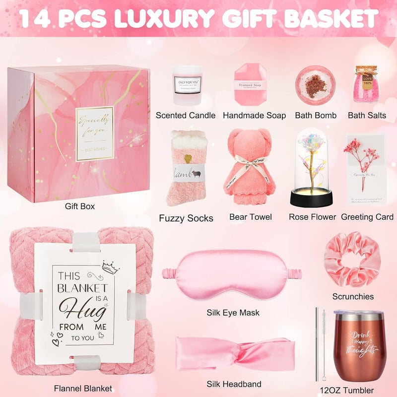 Hangerspace Birthday and Get Well Gifts for Women - Relaxing Spa Care Package With Luxury Flannel Blanket, Light-Up Rose Flower - Unique Self Care Gift Basket for Mom, Wife, Friends - Image 2