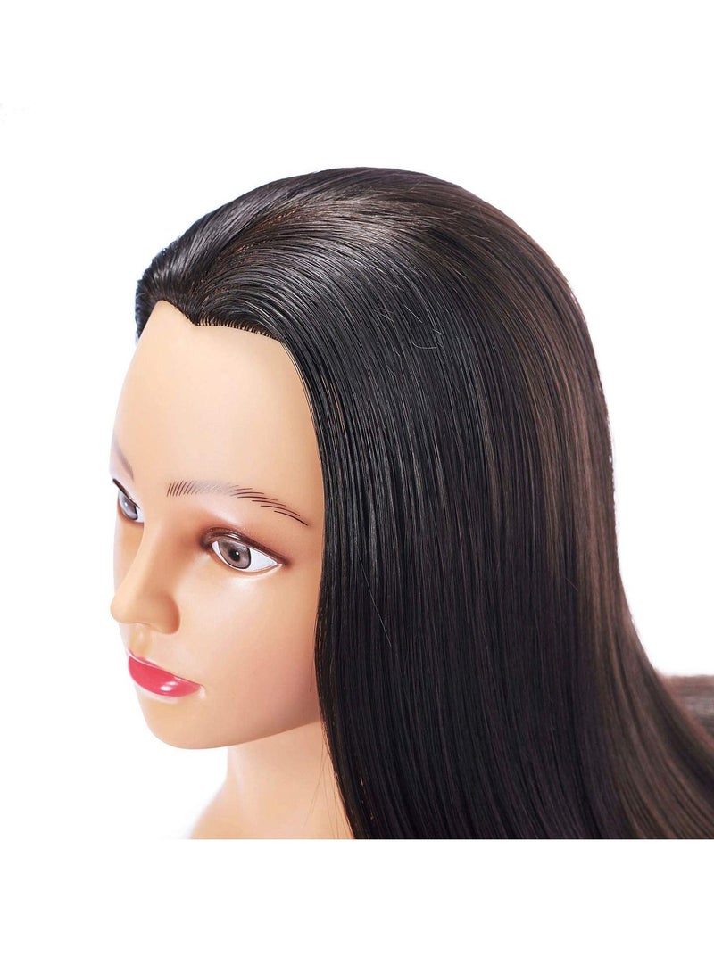 Estelle Mannequin Head with 100% Human Hair With Stand , 24 To 20 inch  Real Hair, Cosmetology Doll Nature Hair Head For Hairdressers' Practice Training, Hairstyling and Braid ,Black - Image 4