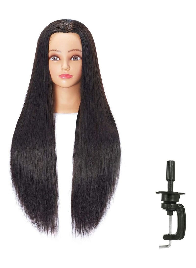 Estelle Mannequin Head with 100% Human Hair With Stand , 24 To 20 inch  Real Hair, Cosmetology Doll Nature Hair Head For Hairdressers' Practice Training, Hairstyling and Braid ,Black - Image 2