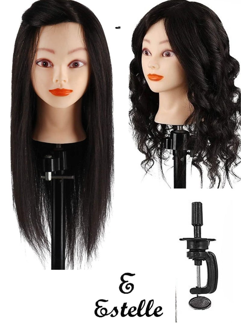 Estelle Mannequin Head with 100% Human Hair With Stand , 24 To 20 inch  Real Hair, Cosmetology Doll Nature Hair Head For Hairdressers' Practice Training, Hairstyling and Braid ,Black - Image 1