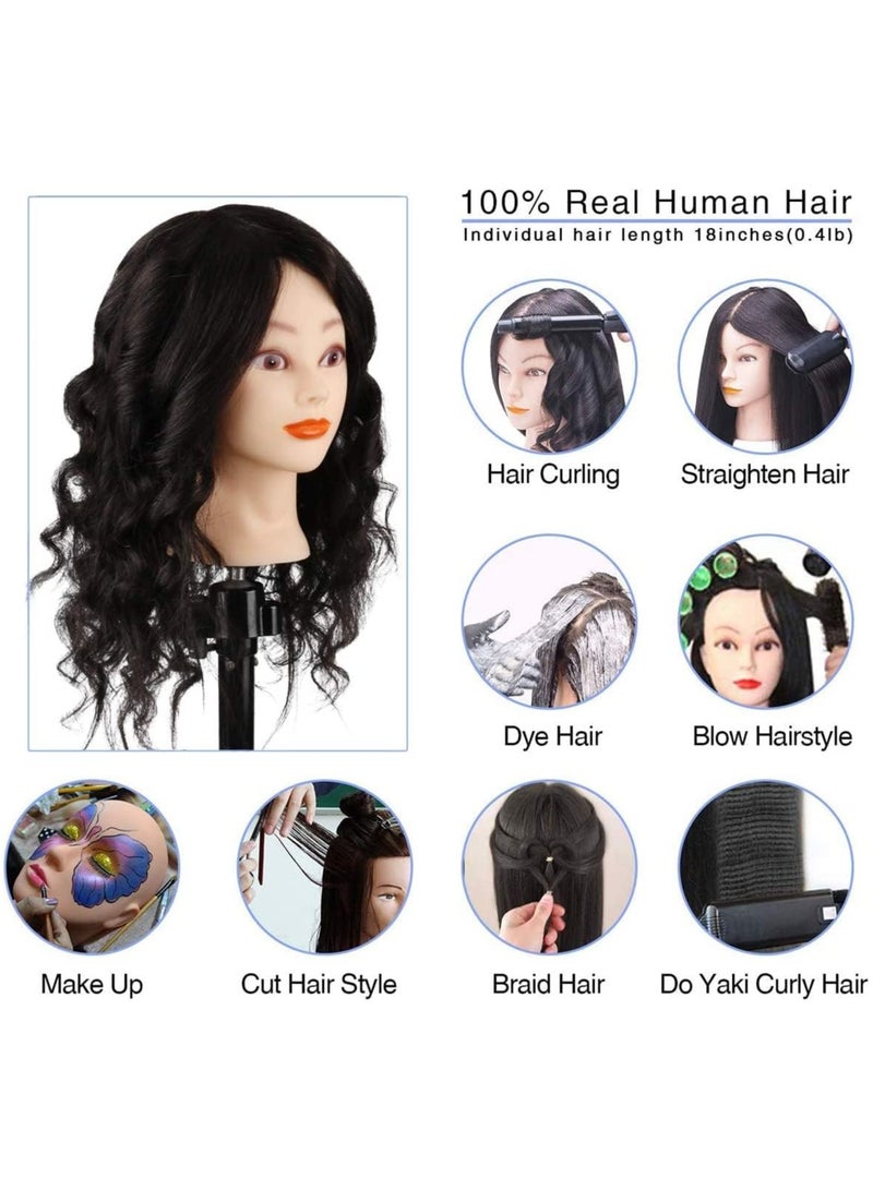 Estelle Mannequin Head with 100% Human Hair With Stand , 24 To 20 inch  Real Hair, Cosmetology Doll Nature Hair Head For Hairdressers' Practice Training, Hairstyling and Braid ,Black - Image 3