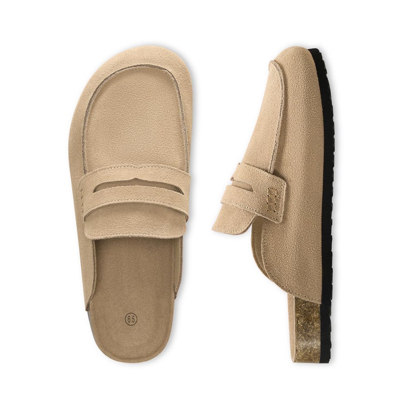 StillFancxy 100% Genuine Leather Clogs for Women Non-Slip Platform Mules & Suede Clogs for Women Comfort Slippers with Arch Support Taupe - Image 1