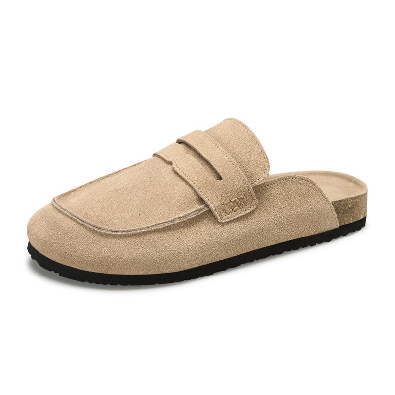 StillFancxy 100% Genuine Leather Clogs for Women Non-Slip Platform Mules & Suede Clogs for Women Comfort Slippers with Arch Support Taupe - Image 3