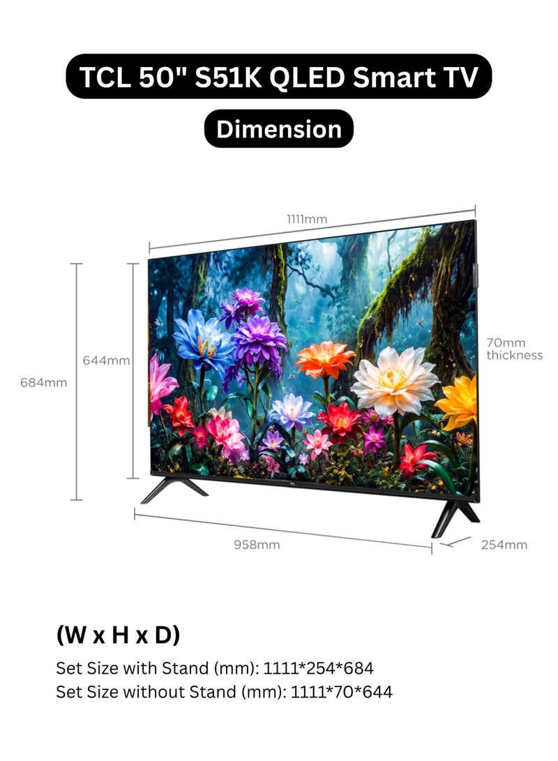 TCL 50-Inch S51K 2K QLED Smart TV (2026 UAE Version) - TCL 50" Google TV, 50S51K FHD QLED TV with Vivid Color, HDR10, Dolby Audio, Google Cast, Game Mode, Kids Profile, Metallic Bezel-Less Slim Design 50S51K Black - Image 2