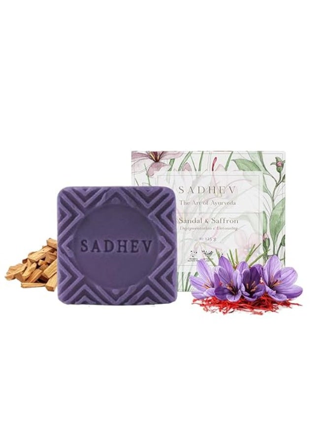 Sadhev Sandal & Saffron Ayurvedic Bathing Soap Bar For Depigmentation & Detanning, Paraben & Sulphate Free - 125g (Pack of 1) - Image 1