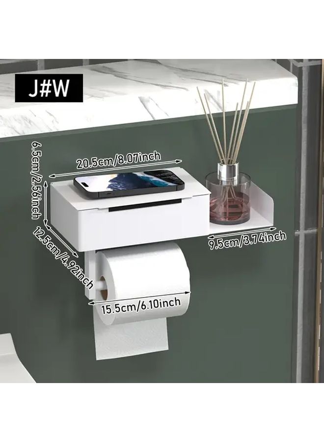 Black Iron Toilet Paper Holder With Phone Shelf Easy Install No Drill Bathroom Tissue Dispenser - Image 3