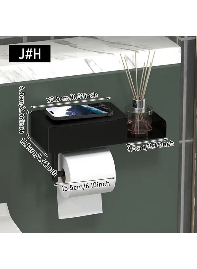 Black Iron Toilet Paper Holder With Phone Shelf Easy Install No Drill Bathroom Tissue Dispenser - Image 4