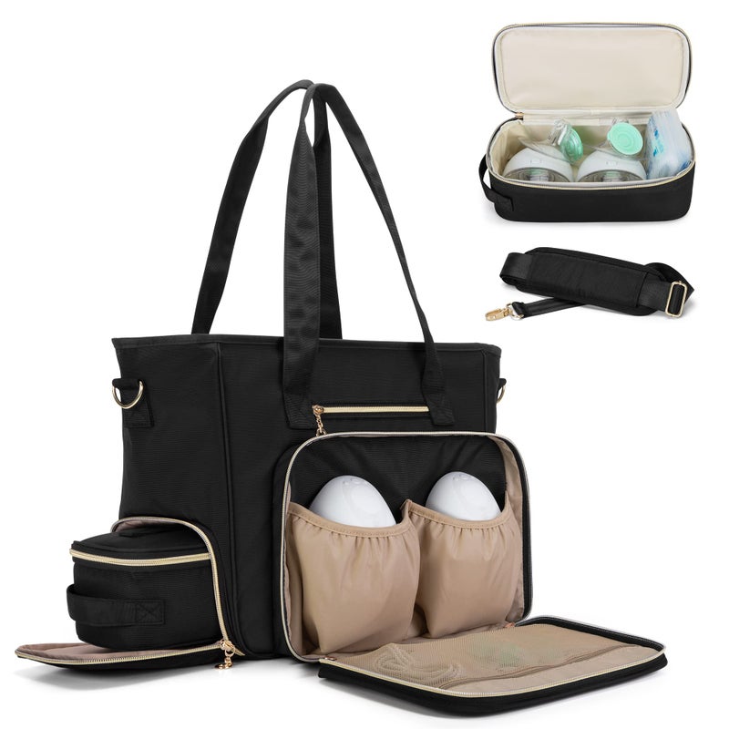 BAFASO Wearable Breast Pump Bag with Cooler and Laptop Sleeve Compatible with Momcozy S12 Pro Momcozy M5 Elvie Pumping Bag for Working Moms Patent Pending Black