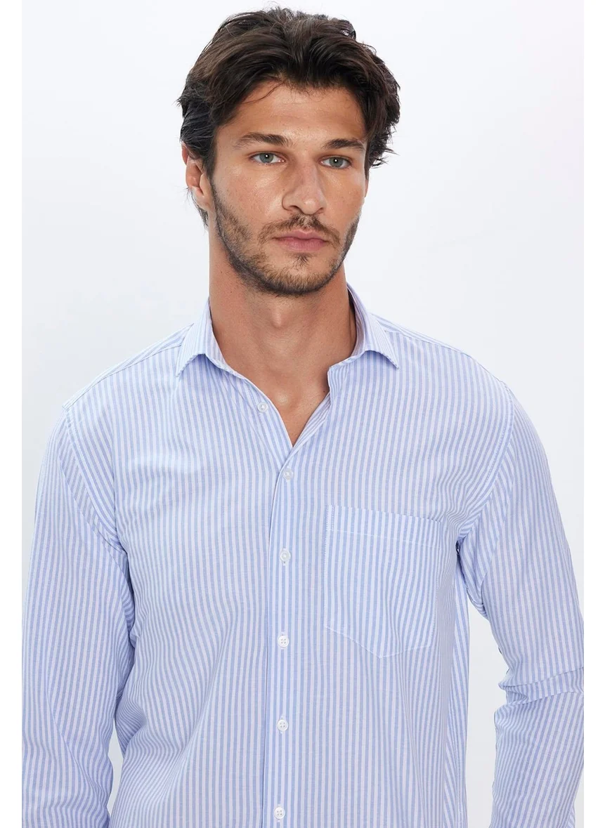 Tudors Men's Classic Fit Regular Cut Single Pocket Striped Italian Collar Shirt