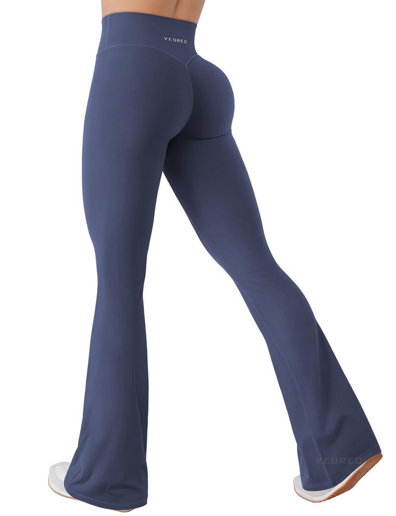 YEOREO Mini Flare Leggings for Women 28.5"/30.5"/32.5" Hidden Scrunch Workout High Waisted No Front Seam Craze Gym Yoga Pants Navy Blue - Image 1