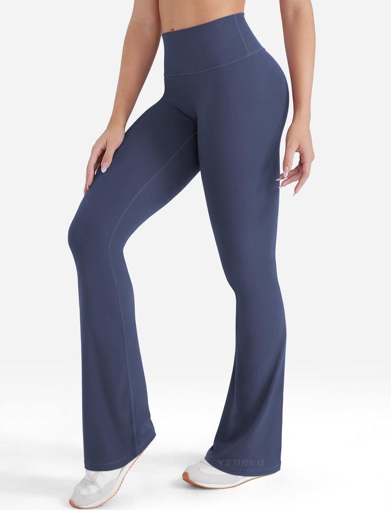 YEOREO Mini Flare Leggings for Women 28.5"/30.5"/32.5" Hidden Scrunch Workout High Waisted No Front Seam Craze Gym Yoga Pants Navy Blue - Image 4