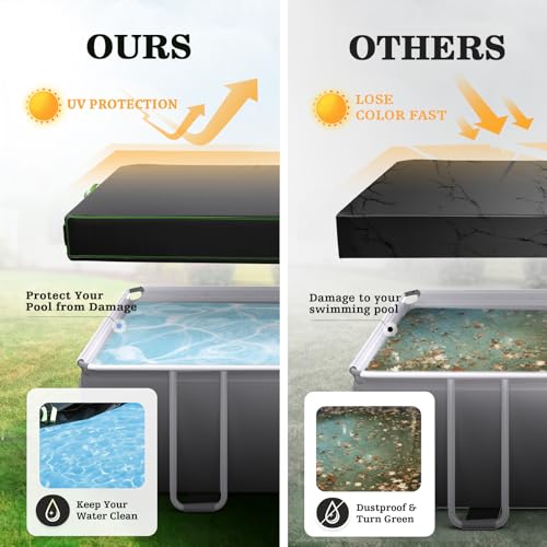 UIRWAY 15 Ft Round Pool Cover with Reflective Strips, Swimming Pool Cover for Above Ground Pools, Solar Cover Including Rope Tie and Luminous Ground Nails, PU Tarp Snug Fit for UV Protected - Image 5