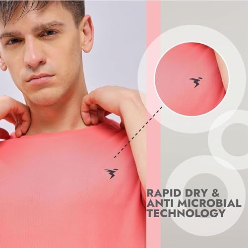TECHNOSPORT Quickdry Mens Slimfit Roundneck Halfsleeve T-Shirt Odourfree Breathable UV Protection | Corel Red, L | MTOR10CRDLAR - Image 5
