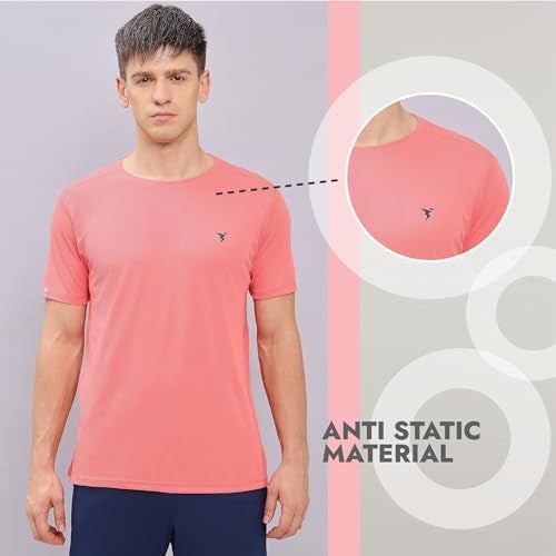 TECHNOSPORT Quickdry Mens Slimfit Roundneck Halfsleeve T-Shirt Odourfree Breathable UV Protection | Corel Red, L | MTOR10CRDLAR - Image 4