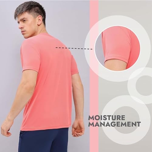 TECHNOSPORT Quickdry Mens Slimfit Roundneck Halfsleeve T-Shirt Odourfree Breathable UV Protection | Corel Red, L | MTOR10CRDLAR - Image 2