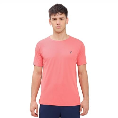 TECHNOSPORT Quickdry Mens Slimfit Roundneck Halfsleeve T-Shirt Odourfree Breathable UV Protection | Corel Red, L | MTOR10CRDLAR - Image 1