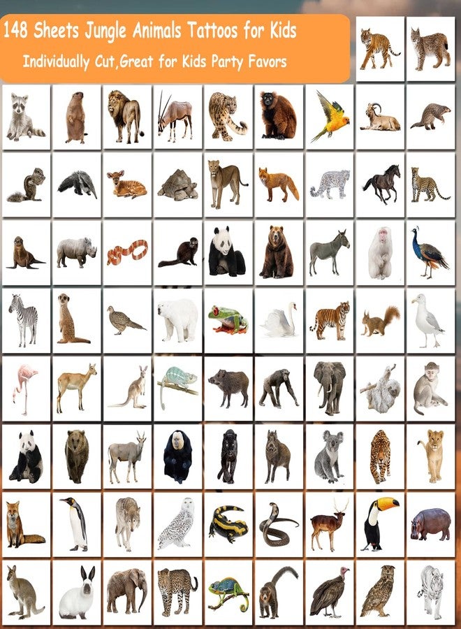 CHARLENT Realistic Jungle Animals Temporary Tattoos for Kids - 148 Individually Sheets Safari Animals Tattoos for Boys Girls Wildlife Themed Birthday Party Supplies - Image 2