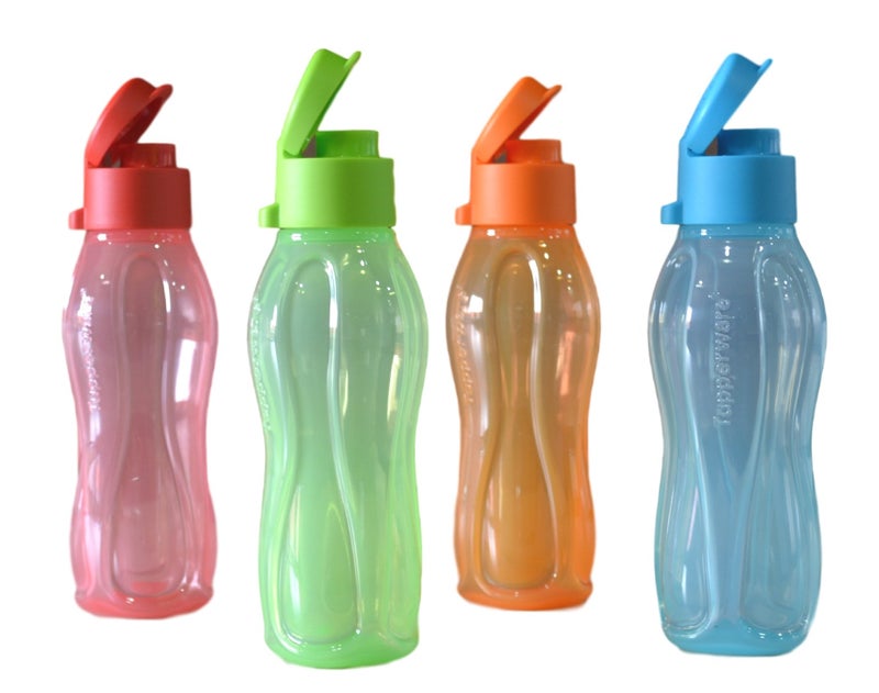 Tupperware Aquasafe Plastic Bottle Set with Fliptop, 310ml, Set of 4, Multicolour - Image 1