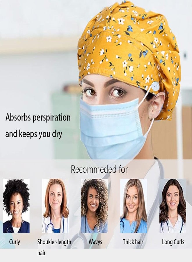 LZDGCC 6PCS Bouffant Scrub Caps Women, Satin Lined Scrub Caps Women, Adjustable Surgical Cap for Womens, Nurse Cap with Button and Sweatband, Unisex Scrub Hats, One Size Multi Color - Image 5