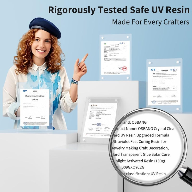 OSBANG Crystal Clear Hard UV Resin Upgraded Formula Ultraviolet Fast Curing for Jewelry Making Craft Decoration, Hard Transparent Glue Solar Cure Sunlight Activated Resin (100g) - Image 2