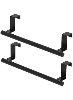 Cabinet Door Towel Holder, Over Cabinet Towel Bar, Kitchen Over Cupboard Door Towel Holder, Stainless Steel Dish Towel Holder for Cabinet Door, Matte Black, 2 Pack