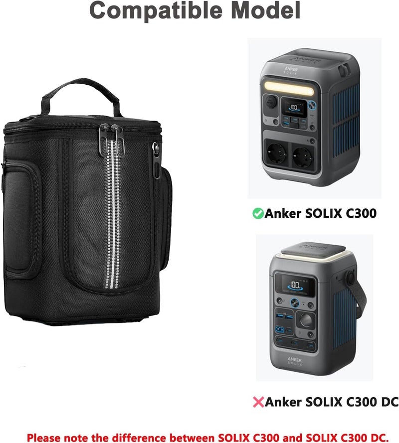 EUGOOCX Soft Carrying Case, Compatible with Anker Solix C300 Portable Power Station, Travel Storage Bag for Power, Charging Cable and Accessories, Black, Carry Bag - Image 3
