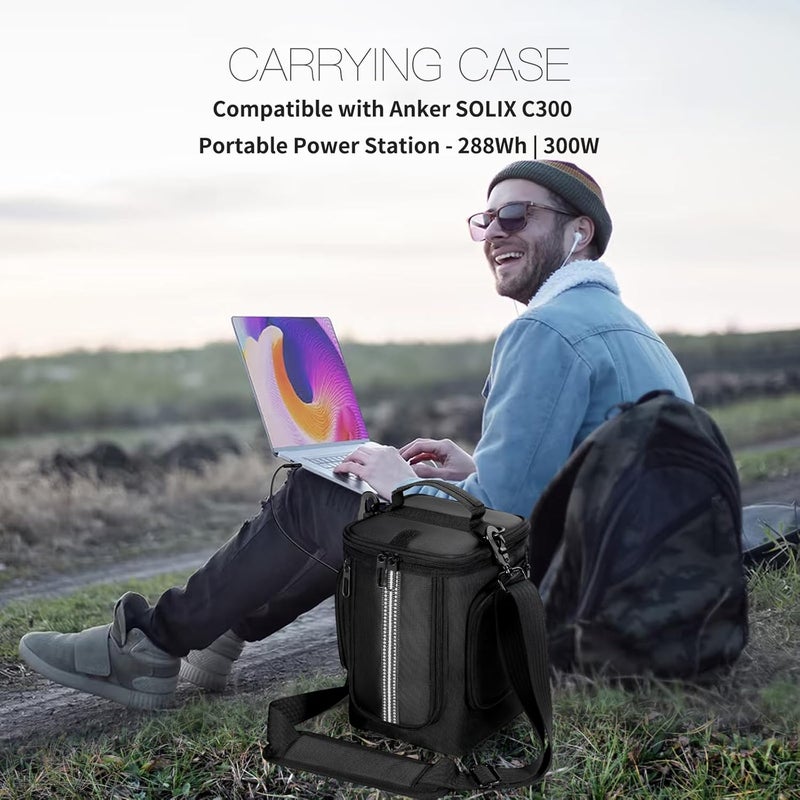 EUGOOCX Soft Carrying Case, Compatible with Anker Solix C300 Portable Power Station, Travel Storage Bag for Power, Charging Cable and Accessories, Black, Carry Bag - Image 2