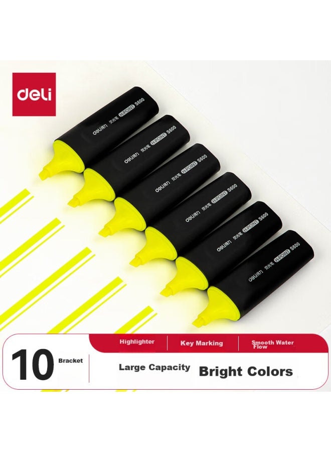 ديلي Deli Yellow Highlighter Pen لتمييز النقاط الرئيسية في مراجعة الامتحان، والحفظ، والشؤون اللوجستية، والمكتب، والاستخدام الطلابي، ماركر مائي، مناسب للتدوين والرسم، عبوة من 10 S600 - Image 1