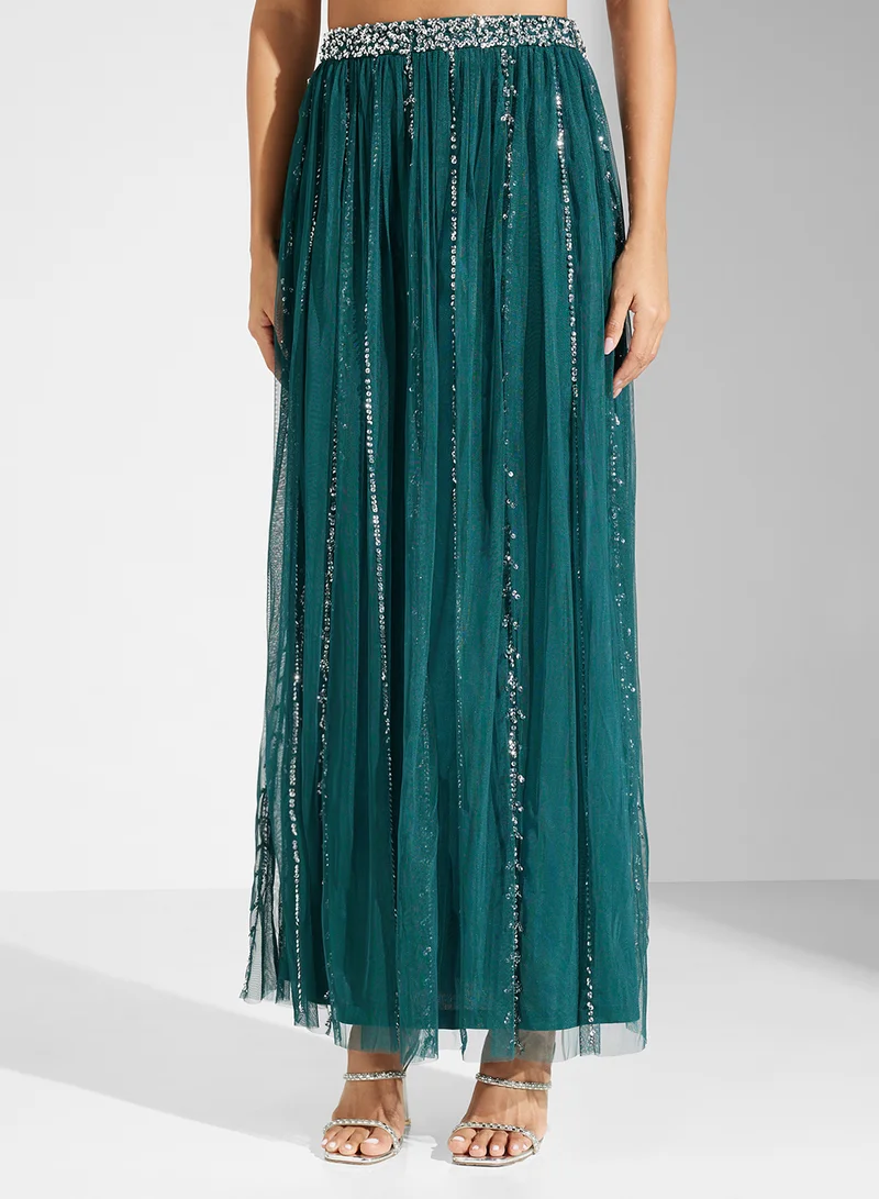 فروك اند فرل Embellished Lehanga & Cape Sleeve Top Set