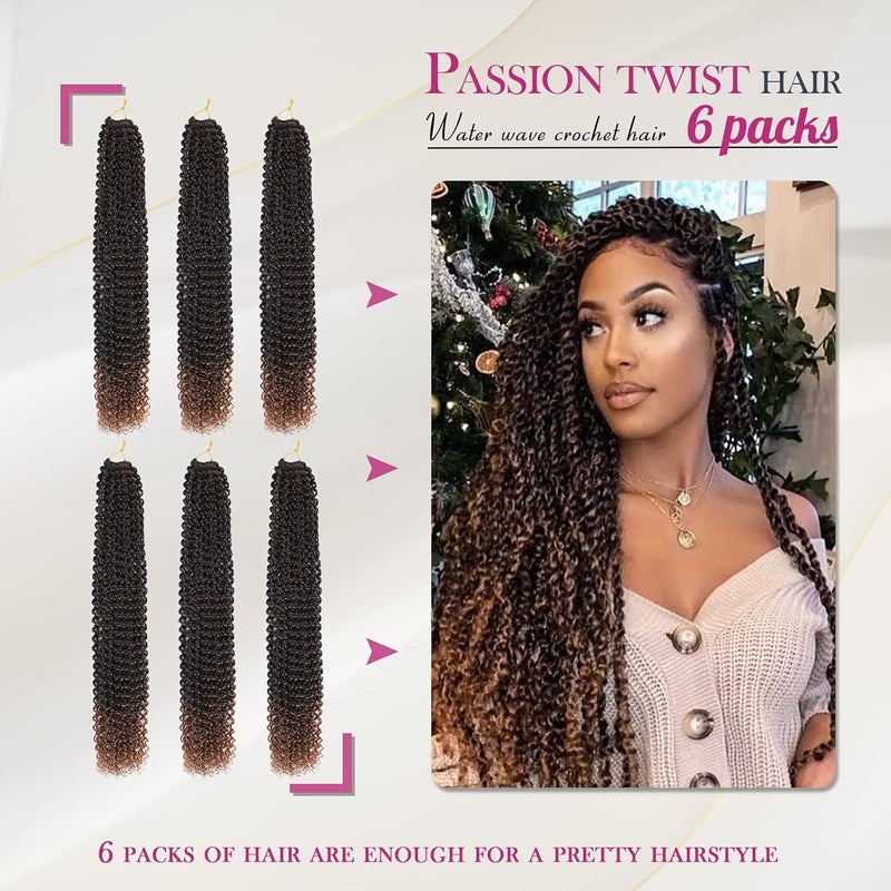 Dansama 6 Packs Passion Twist Hair Water Wave Braiding Hair for Butterfly Style Crochet Braids Bohemian Hair Extensions (24inch, T1B/30, Economy Pack) - Image 2