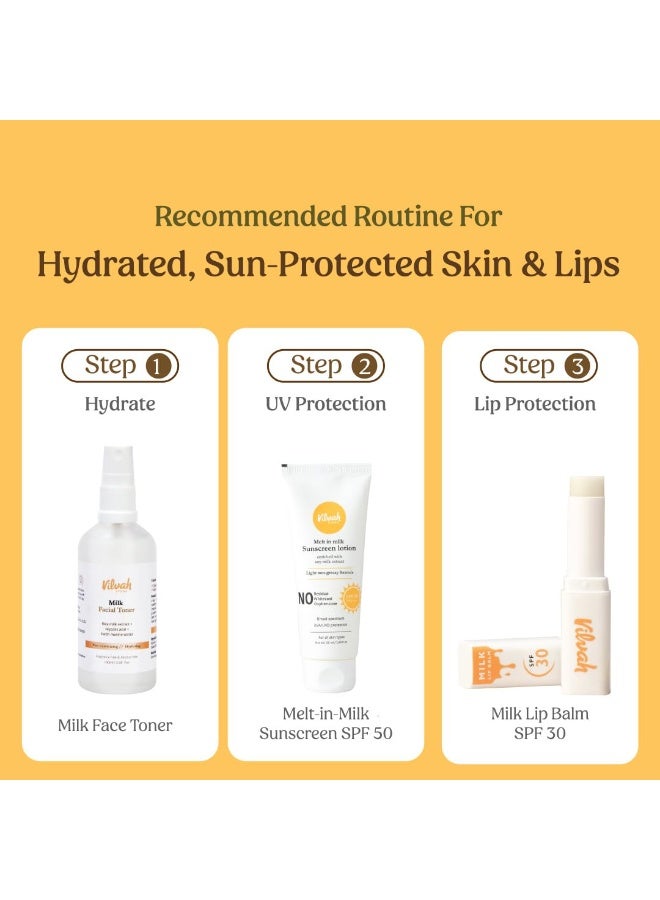Vilvah STORE Summer Essentials Combo | Toner 100ml + Sunscreen 50ml SPF 50  + Lip Balm 4g SPF 30 | Lightweight Hydration, UV Defence & Protection | Refreshes & Nourishes | For All Skin Types - Image 4