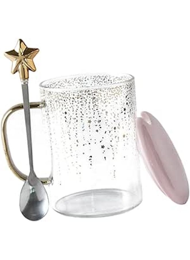 Large Glass Star Mug with Spoon and Lid for Coffee Tea 500ml - Image 1