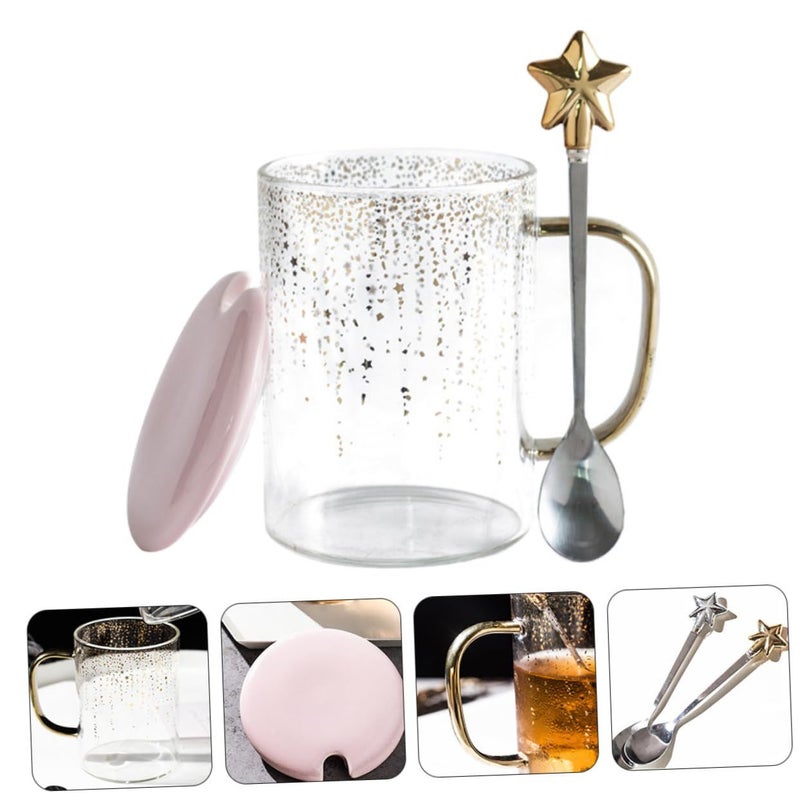 Large Glass Star Mug with Spoon and Lid for Coffee Tea 500ml - Image 4