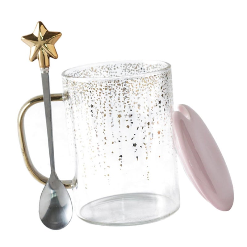 Large Glass Star Mug with Spoon and Lid for Coffee Tea 500ml - Image 2