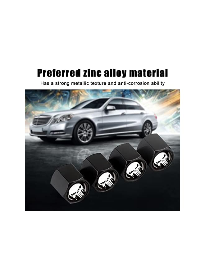 S-TOP 4 Pack Car Valve Stem Caps, Skull Tire Air Valve Caps for Car, Universal Tire Wheel Rim Dust Covers (Black & White) - Image 1