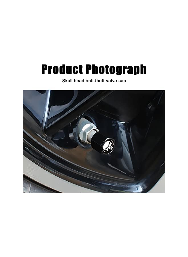 S-TOP 4 Pack Car Valve Stem Caps, Skull Tire Air Valve Caps for Car, Universal Tire Wheel Rim Dust Covers (Black & White) - Image 3