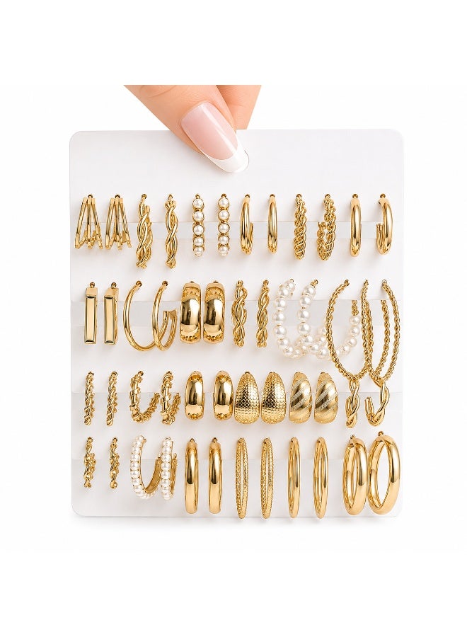 Nevara Premium 18-Pair Bohemian Earring Set for Women - Gold Hoops & Pearl Designs for Daily Wear, Parties & Gifts - Image 1