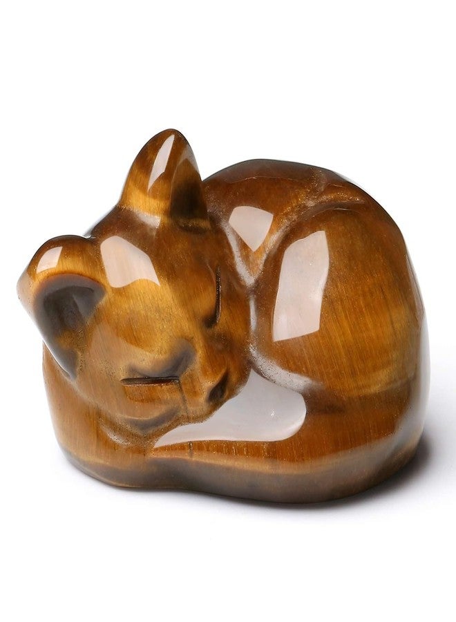 LAIDANLA Tiger Eye Cat Healing Crystals Figurine Sleeping Cat Hand Carved Cute Statue Polished Stone Sculpture Reiki Office Room Bedroom Desk Home Decoration Gifts 1.6" - Image 2