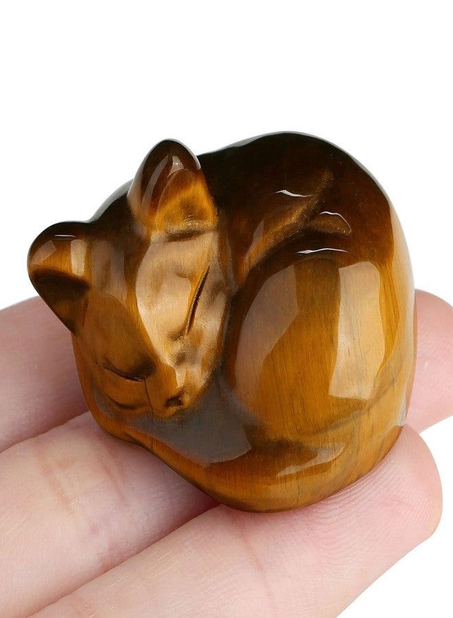 LAIDANLA Tiger Eye Cat Healing Crystals Figurine Sleeping Cat Hand Carved Cute Statue Polished Stone Sculpture Reiki Office Room Bedroom Desk Home Decoration Gifts 1.6" - Image 1
