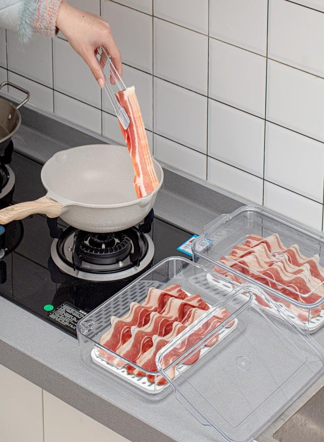 FillTouch 2 Pcs Bacon Storage Container for Refrigerator with Tong, Bacon Deli Meat Storage Container with Perforated Tray for Freshness, Clear Plastic Meat Saver for Fridge Food - Image 5
