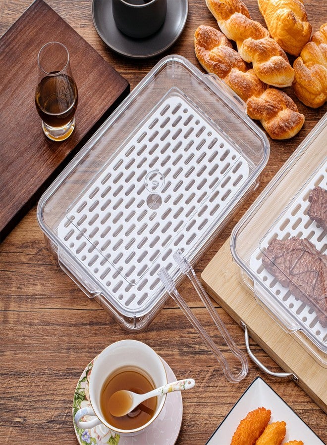 FillTouch 2 Pcs Bacon Storage Container for Refrigerator with Tong, Bacon Deli Meat Storage Container with Perforated Tray for Freshness, Clear Plastic Meat Saver for Fridge Food - Image 4