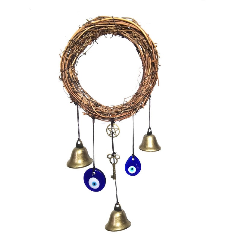 Witch Bells for Door Knob ProtectionWitchy Wicca Decor Clear Negative Energies with Blue Evil Eyes for Home Garden Courtyard Decor Protection