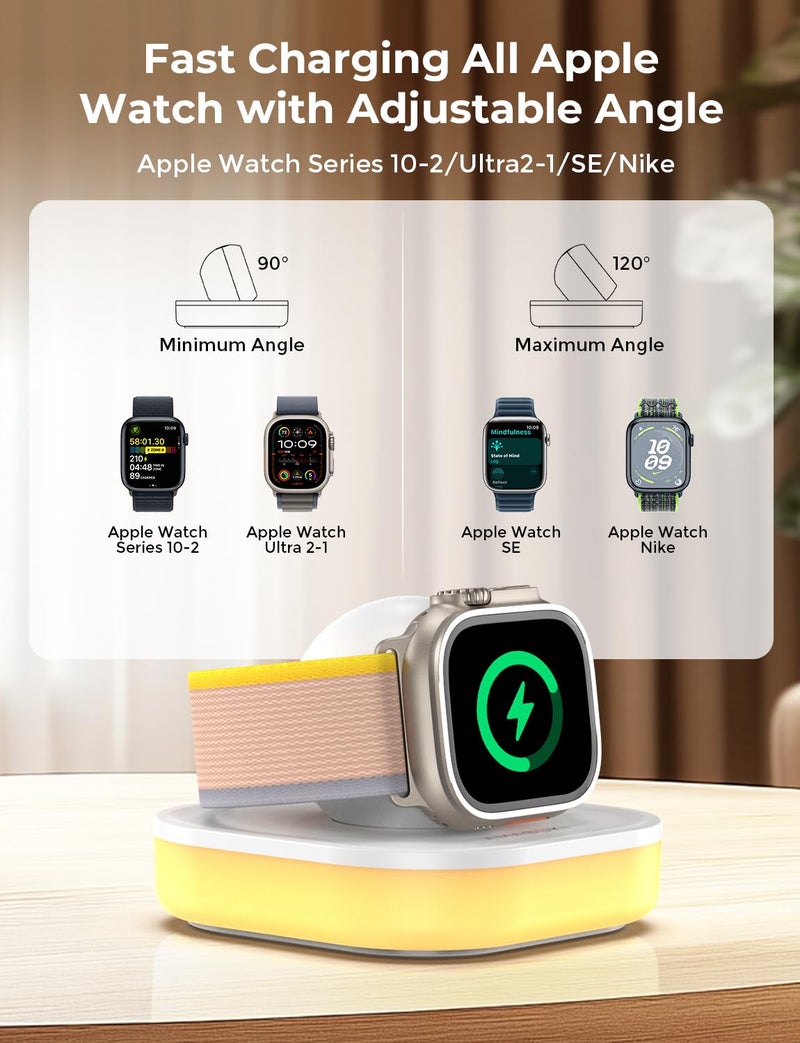Amasuki Magnetic for Apple Watch Charger Stand, Portable iWatch Charger Dock with Adjustable Colorful Light & USB Cable, Compatible with Apple Watch Series 11 10 9 8 7 SE 6 5 4 3 2/Ultra 2-White - Image 5